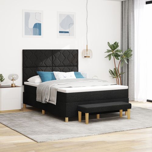 Vidaxl Lit À Ressorts Avec Matelas Et Banc Noir 140x200 Cm En Tissu