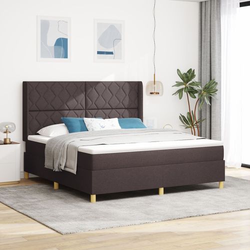 Lit Boxspring Vidaxl Avec Matelas Et Led Marron Foncé 180x200 Cm En Tissu