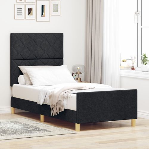 Cadre De Lit Vidaxl Ensemble De 2 Noir Bois Massif, Tissu 90 X 200 Cm