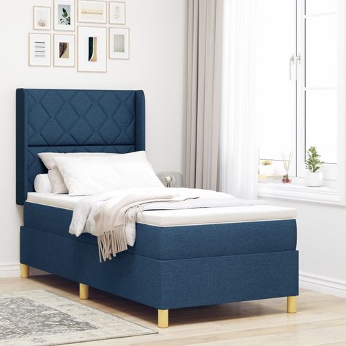 Lit Boxspring Avec Matelas Vidaxl Bleu 100x200 Cm En Tissu