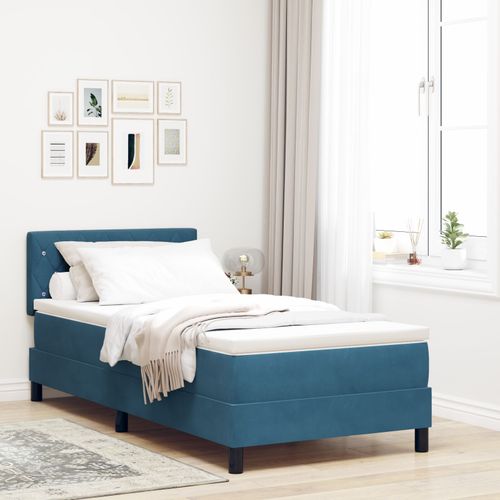 Vidaxl Lit Boxspring Avec Matelas & Led Bleu Foncé 90x190 Cm Velours