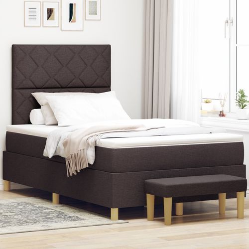 Vidaxl Lit À Ressorts Avec Matelas Et Banc Brun Foncé 120x200 Cm En Tissu