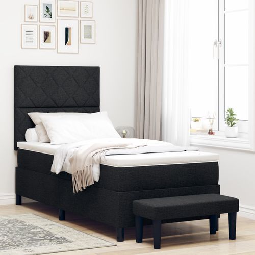 Vidaxl Lit À Ressorts Avec Matelas Et Banc Noir 90x190 Cm Tissu