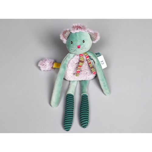 Doudou chat Les Pachats grelot gris vert Moulin Roty