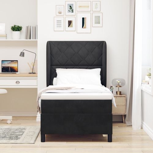 Lit De Boxspring Vidaxl Avec Matelas Noir 100x200 Cm Velours