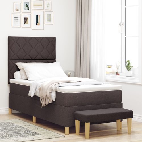 Vidaxl Lit À Sommier Avec Matelas & Banc Brun Foncé 90x200 Cm Tissu