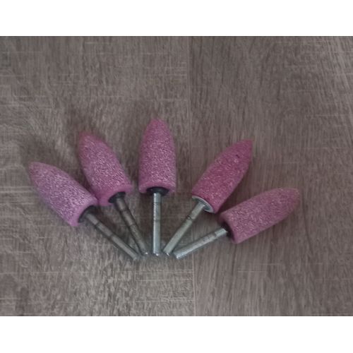 LOT DE 5 MEULES CONIQUE CORINDON ROSE TIGE DE 6--52X20mm