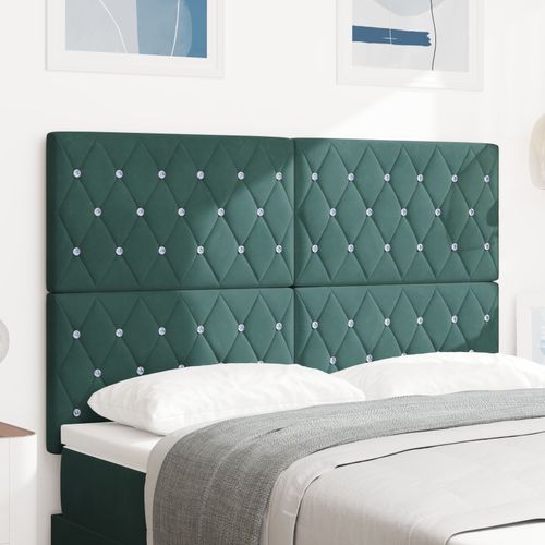 Vidaxl Tête De Lit Avec Boutons En Cristal, Capitonnée, Vert Foncé, 160 Cm, Velours