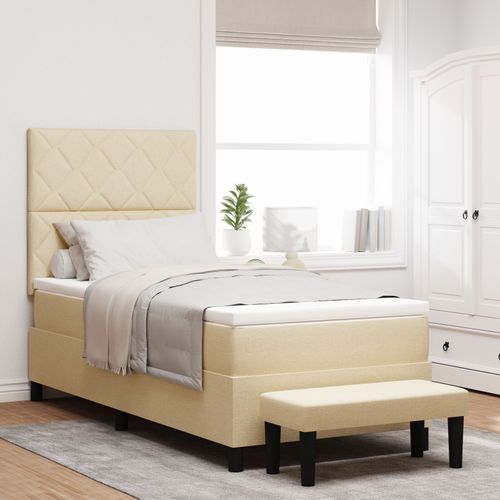 Vidaxl Lit Boxspring Avec Matelas Et Banc Crème 90x200 Cm Tissu