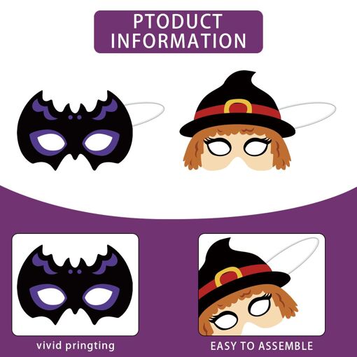 Masques D'Halloween Pour Enfants - Lot De 12 Masques En Papier Motifs Dessin Animé - Taille Enfant, élastique Inclus - 10