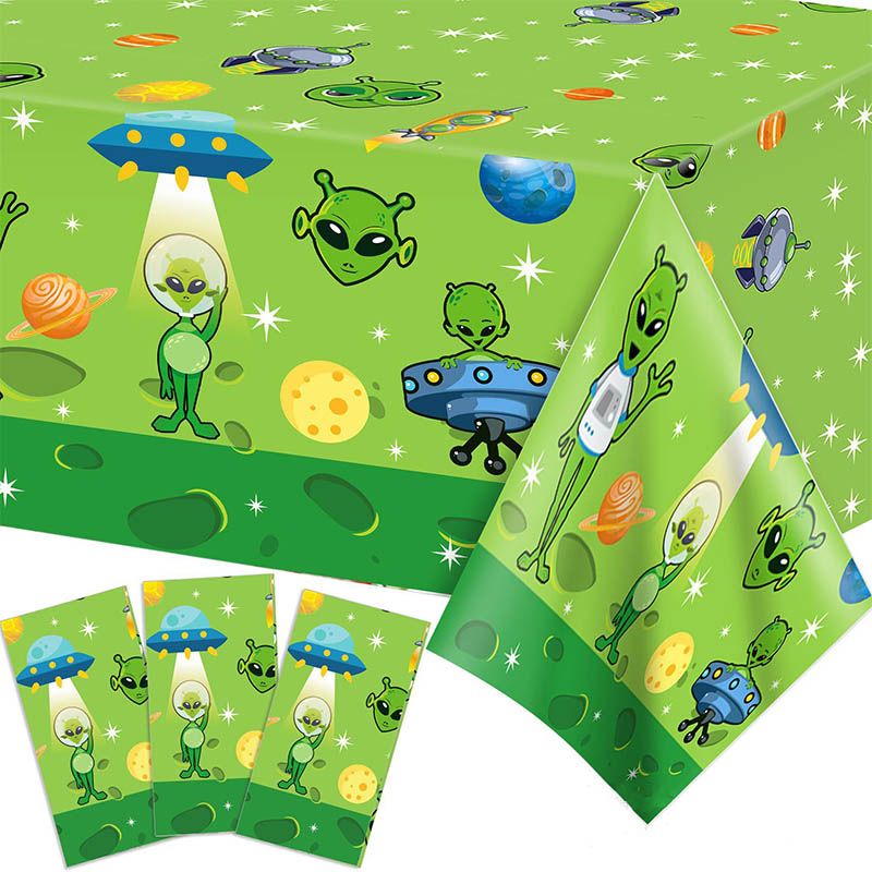 Nappe de poulet extraterrestre pour enfants, planètes, ovni, couverture de table, extraterrestre de l'espace, décor de fête joyeux anniversaire, garçon, un 1er, 130x220cm