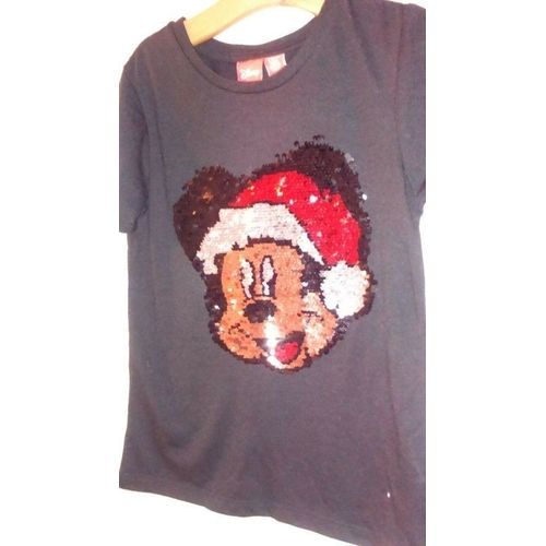 T-Shirt Fille Disney Mickey Noël Sequins Réversibles Taille 6/8 Ans Neuf - Stretch