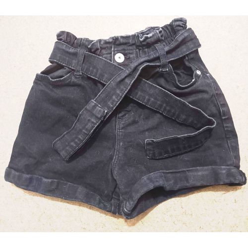 Short Court Noir Enfant Vertbaudet 128cm/8ans Avec Ceinture En Tissu, Bouton Pression