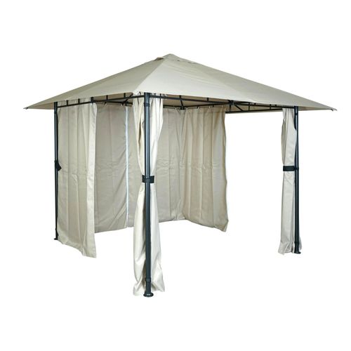 Pergola Pavillon De Jardin Couverture De Terrasse Avec Paroi Latérale 3 X 3m Crème-Beige 04_0008116