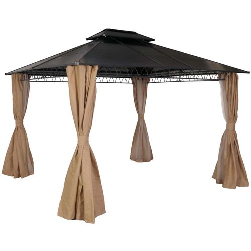1x Pergola Avec Toit Et 4x Parois Latérales + Moustiquaire Structure En Acier Stable Tissu Crème 04_0008138