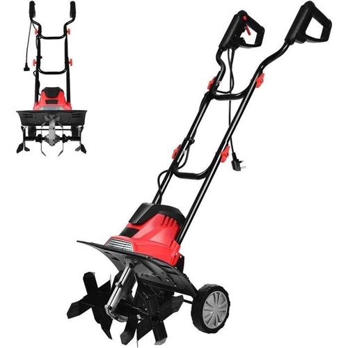 Motobineuse Électrique 1200W avec Roues Pliables, Hauteur Réglable, 4 Lames, Sécurité Double ¿ Jardin, Serre