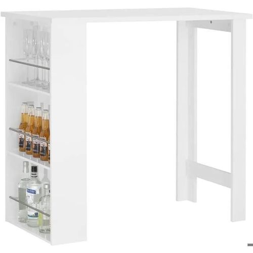 Table Haute De Bar Mange-Debout Avec Rangements Intégrés, Cuisine, Blanc, 112x106,5x57 Cm