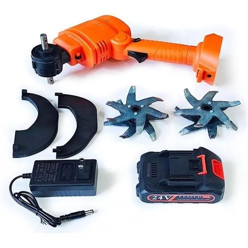 Motobineuse Électrique Sans Fil 21V avec Batterie, 235RPM, 10x10cm, Manche Amovible, pour Jardin et Serre