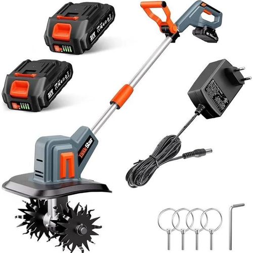 Motobineuse Électrique sans Fil , 360RPM, 2 Batteries 2Ah, 48 Lames Acier, Jardin, Entretien Sol