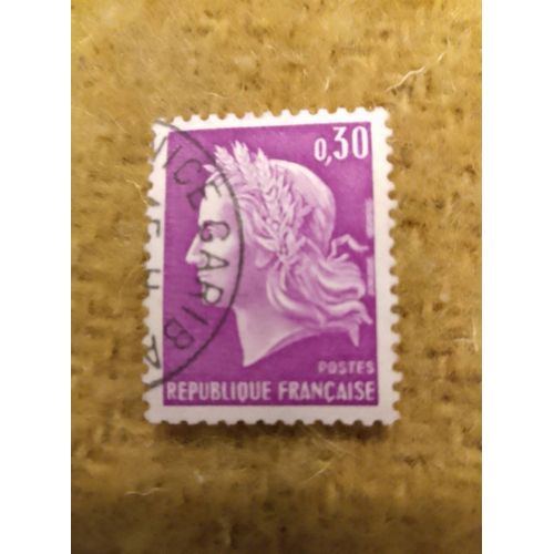 Timbre Oblitéré République Française 0,30 Marianne De Cheffer Rose Foncé.