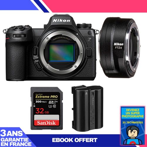 Boitier Nikon Z6 III + FTZ II + 1 SanDisk 32GB Extreme PRO UHS-II SDXC 300 MB/s + 1 Nikon EN-EL15C + Ebook 'Devenez Un Super Photographe'