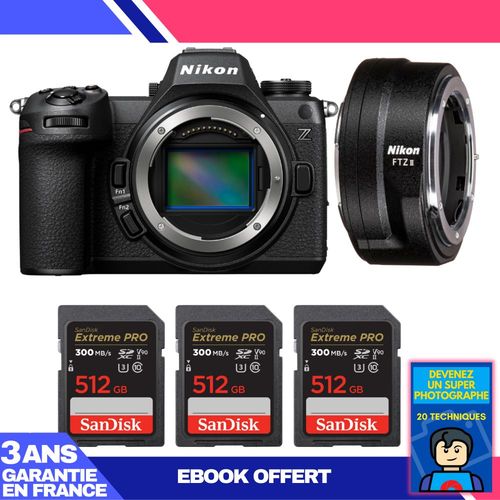 Boitier Nikon Z6 III + FTZ II + 3 SanDisk 512GB Extreme PRO UHS-II SDXC 300 MB/s + Ebook 'Devenez Un Super Photographe'