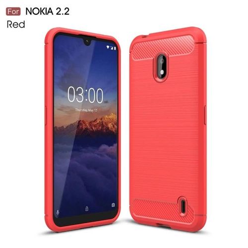 Coque En Tpu En Fibre De Carbone Pour Nokia 2.2 - Texture Brossée,Couleur Rouge