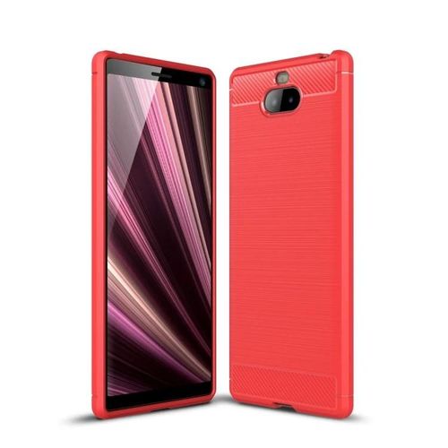 Coque En Tpu En Fibre De Carbone Pour Sony Xperia 10 Plus - Texture Brossée,Rouge