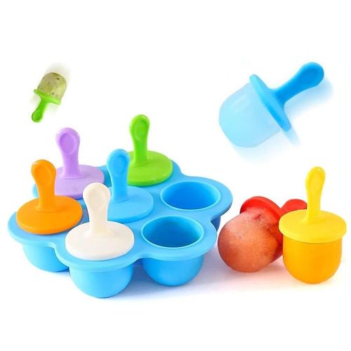 7 Cavité Silicone Mini Ice Pops Moule Crème Glacée Boule Maker Popsicles Moules Bébé Diy Complément Alimentaire Outil Bleu