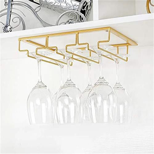 Porte-Verre À Vin Porte-Verre À Vin Sous Armoire Porte-Verres À Vin Porte-Verres À Pied Pas De Perçage Organisateur De Verres À Vin En Métal A,Or