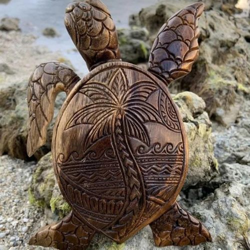 Statue de tortue hawaïenne sculptée à la main Simulation Ornement en résine animale pour la décoration de la cour de jardin de la maison Nouveau
