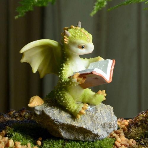 Mignon Dragon Statue Paysage Résine Figurines Jardin Artisanat Décorations Ornements Animaux Accessoires Pour La Maison Lecture Sur Une Pierre