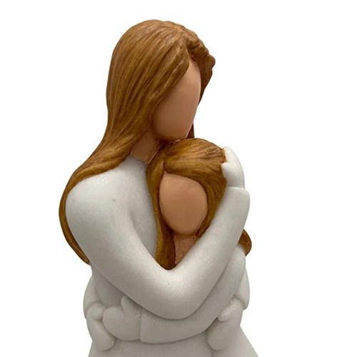 Figurines mère & fille câlines avec bougie LED bougeoir sculpté