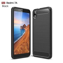 Coque En Tpu En Fibre De Carbone Pour Xiaomi Redmi 7a - Texture Brossée,Noir Noir