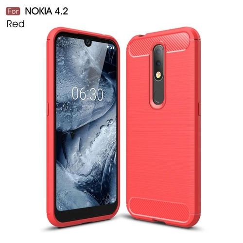 Coque En Tpu En Fibre De Carbone Pour Nokia 4.2 - Texture Brossée,Rouge Rouge