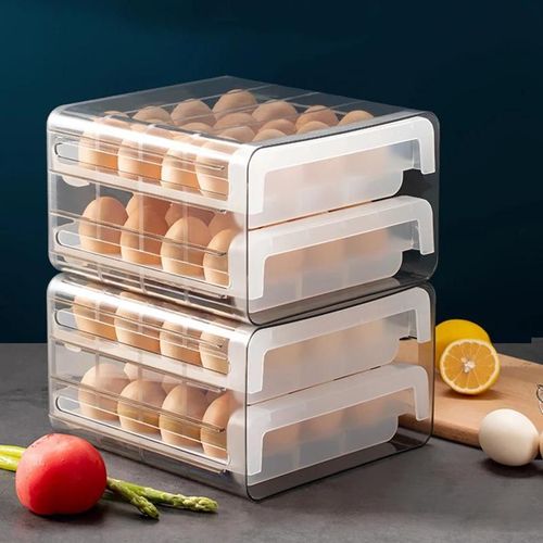Porte-Plateau D'oeufs En Plastique Portable À Double Couche Boîte De Rangement Organisateur De Conteneur Bac Pour Réfrigérateur De Cuisine