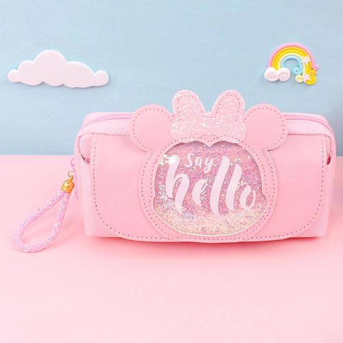 Étui À Crayons Zippé Double Couche Portable Grande Capacité Mignon Sac De Papeterie Tête De Chat Rouge