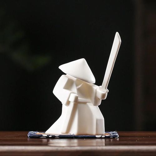 Samouraï en céramique Bâton d'encens Gamer Holder Brûleurs d'encens Aromathérapie Ornement Home Decor 4,7"" de haut Blanc
