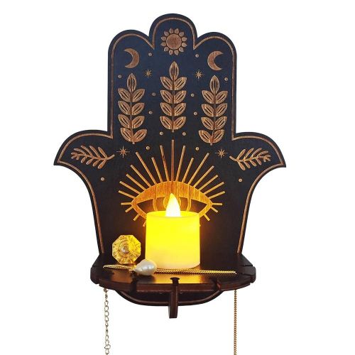 Chandelier De Méditation En Bois Mural Flottant Cristaux Étagère D'affichage Décoration De La Maison Main De Dieu