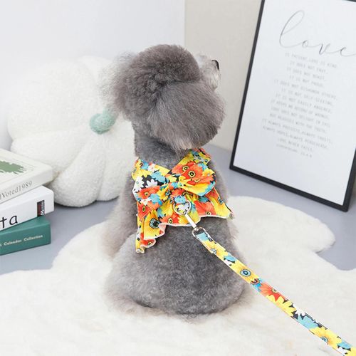 Chien Floral Jupe Animal De Compagnie Vêtements Élégants Chiot Robe Pour Petits Chiens De Taille Moyenne Poitrine Orange,S
