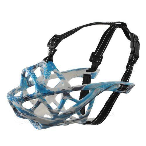 Ajustables Anti-Manger,Anti-Léchage Et Anti-Morsure Chien Muselière Respirante Panier Creux Muselières Pour Chien Camouflage Bleu,M