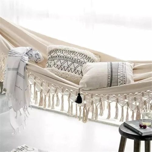 Chaise De Balançoire Double De Luxe Nouveau Grand Hamac Pour 2 Personnes Boho 2x1,5m Macramé Brésilien Frangé Intérieur Suspendu Balançoire