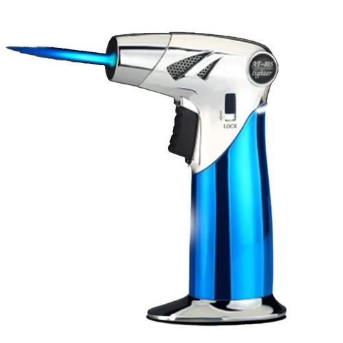 Torche culinaire au butane Lance-flammes rechargeable Torche de cuisine avec 3 flammes réglables et verrou de sécurité pour l'artisanat du barbecue Bleu,feu unique