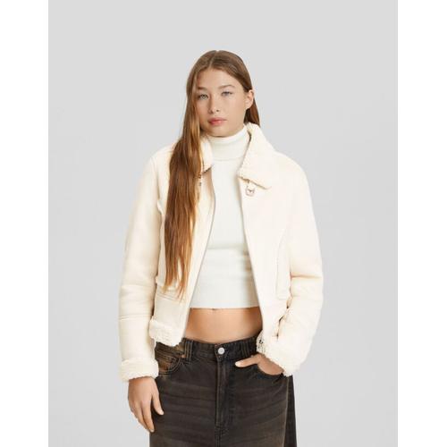  Blouson Cropped Suédine Double Face Femme Xs Écru