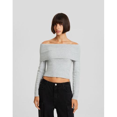  Pull Col Bardot Femme L Gris