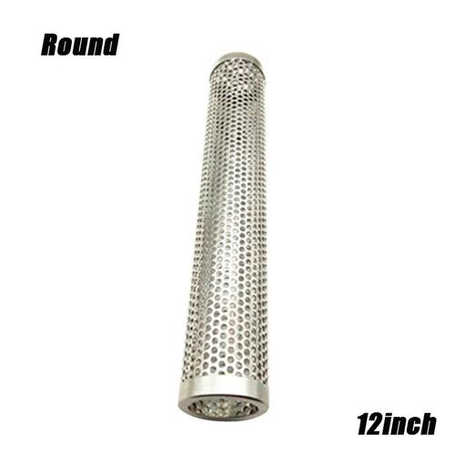 Barbecue Grill Tube de fumoir en acier inoxydable Granulés de bois Boîte de fumage à froid Barbecue Accessoires 6 pouces / 12 pouces 12 pouces,rond