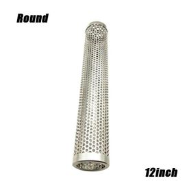 Barbecue Grill Tube de fumoir en acier inoxydable Granulés de bois Boîte de fumage à froid Barbecue Accessoires 6 pouces / 12 pouces 12 pouces,rond
