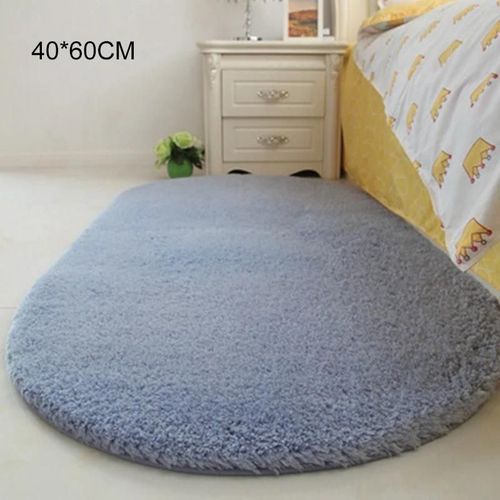 Tapis Ovale Épais Tapis Moelleux Artificiel Antidérapant Faux Cheveux Matériaux Pour La Maison Chambre Salon Gris Clair,40 * 60cm