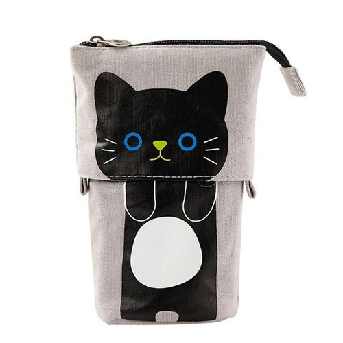 Étui À Crayons Mignon Dessin Animé Toile Sac Pli Support Debout Papeterie Organisateur Pour Garçons Et Filles Chat Noir