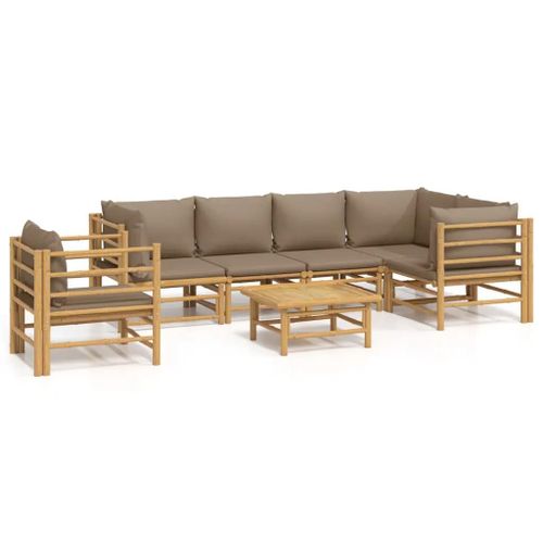 Salon De Jardin 7 Pcs Avec Coussins Taupe Bambou